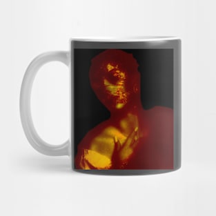 Beautiful girl, like robot. Gold. Mug